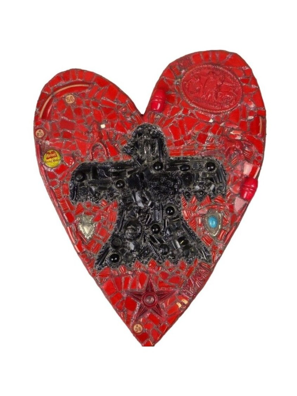 Thunderbird Heart Wall Art Mixed Media Red Black Horse Western Collage Mosaic